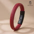 Rotes Lederarmband von UNIQAL – handgefertigter Talisman aus Echtleder und Edelstahl. Steht für Energie, Leidenschaft und Schutz – ein stilvolles Accessoire mit Bedeutung.